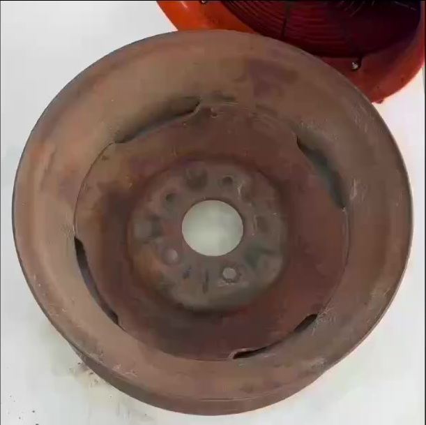 Steel wheel before, heavy rust